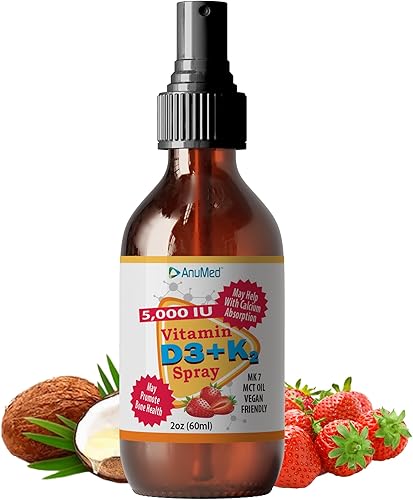 Miniatura 1 de Spray líquido de vitamina D3 K2 de 5,000 UI con aceite MCT orgánico, vitamina A (retinol) 1250 mcg, K2 (MK4, MK7) promueve el corazón, los huesos,