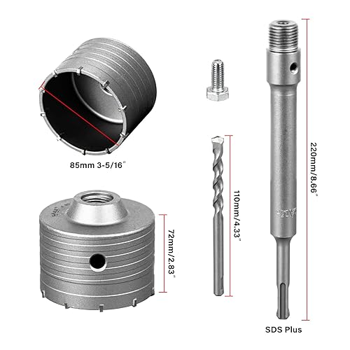 Miniatura 2 de SALI Kits de sierra de agujero para hormigón de 3-5/16 pulgadas (3.346 in) de acero de tungsteno con varilla de conexión de vástago SDS Plus de