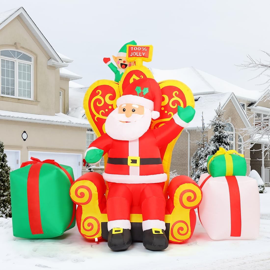 COMIN 7 FT Christmas Decorations Outdoor Inflatables Santas Elf Gift Box Blowups with Built-in LEDs for Yard Party Garden Lawn Decor