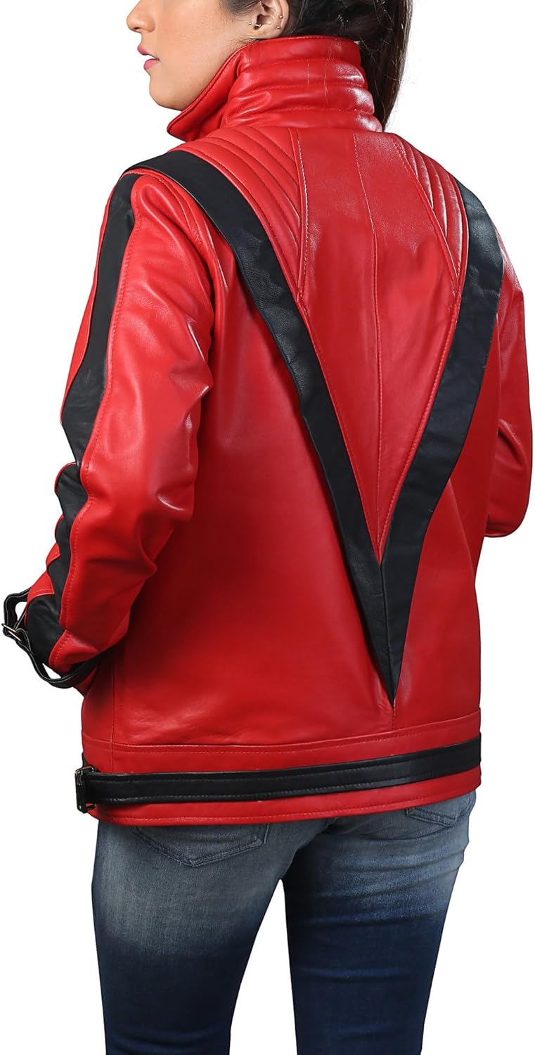 Mens 80s Red & Black Cosplay POP Culture Jacket Costume Leather Jacket