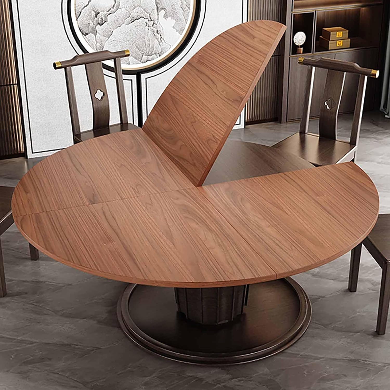 Foldable Round Table Top 120cm-200cm (47.2-78.7in) - Walnut Wood Table Top Extender, Easy Storage, No Legs, Ideal for Dining & Events