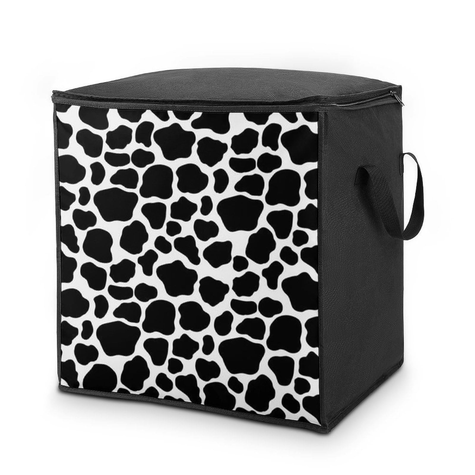 Lyfthologen 70L Storage Bags, Cow Pattern Milk Cow Storage Box with Lid Zipper And Handles, Clothes Bags for Quilt, Blankets, Bedding