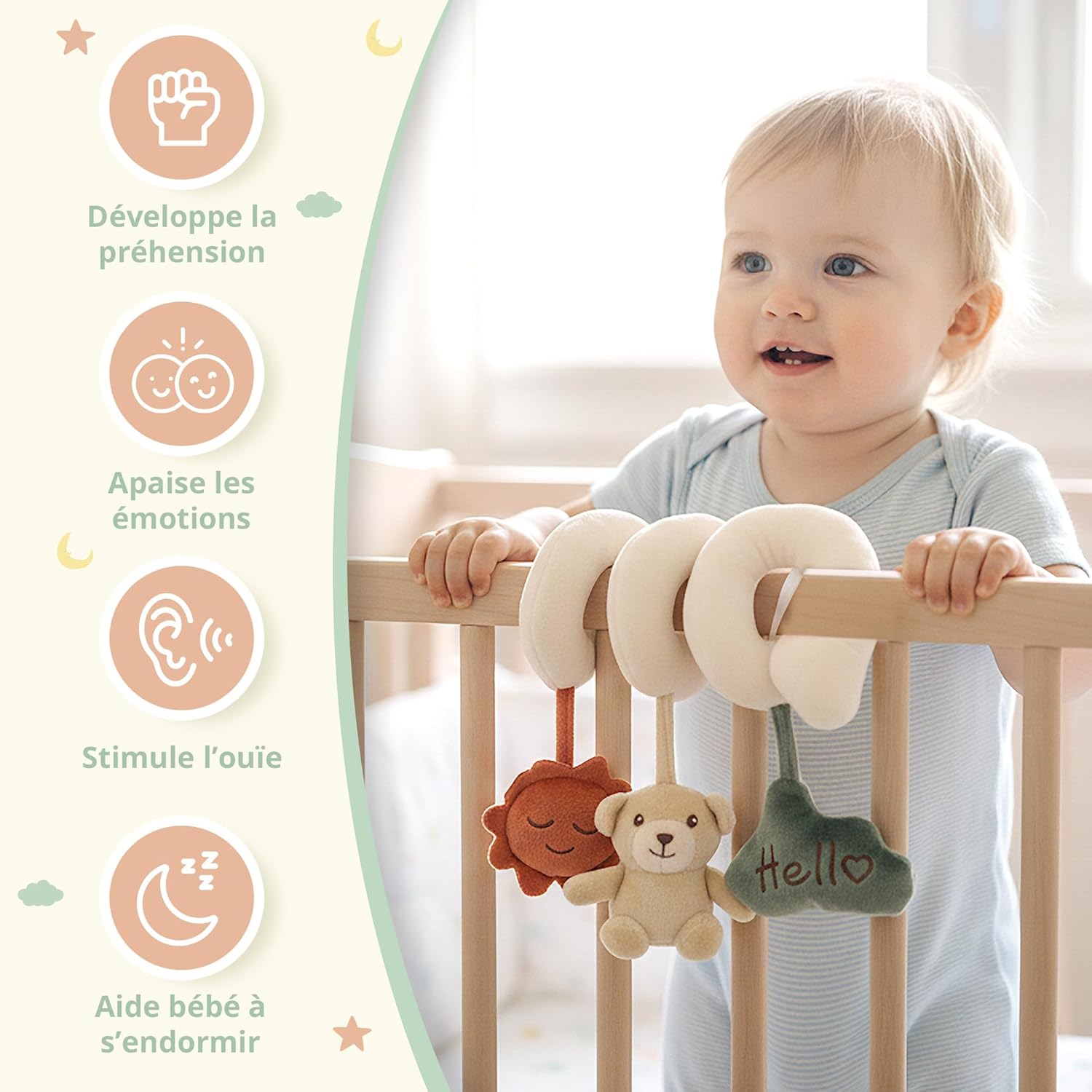 Baby NEA - Activity Spiral - Baby Stroller Spiral with Sensory Toy - Pushchair and Bed Toy - Awakening and Developing Motor Skills from 0 Months