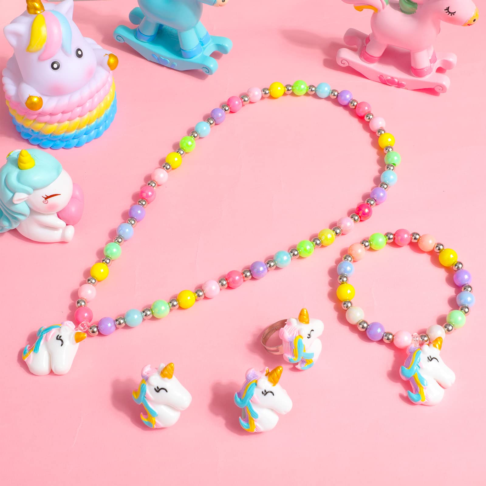 Cadeau Fille Licorne Kit Bijoux Licorne Hifot Avec Sac Bandoulière - Colliers Bracelets Bagues Pour Fille | Cadeau Jeu D'habillage Silicone Et Acier Jouet Habillage Princesse