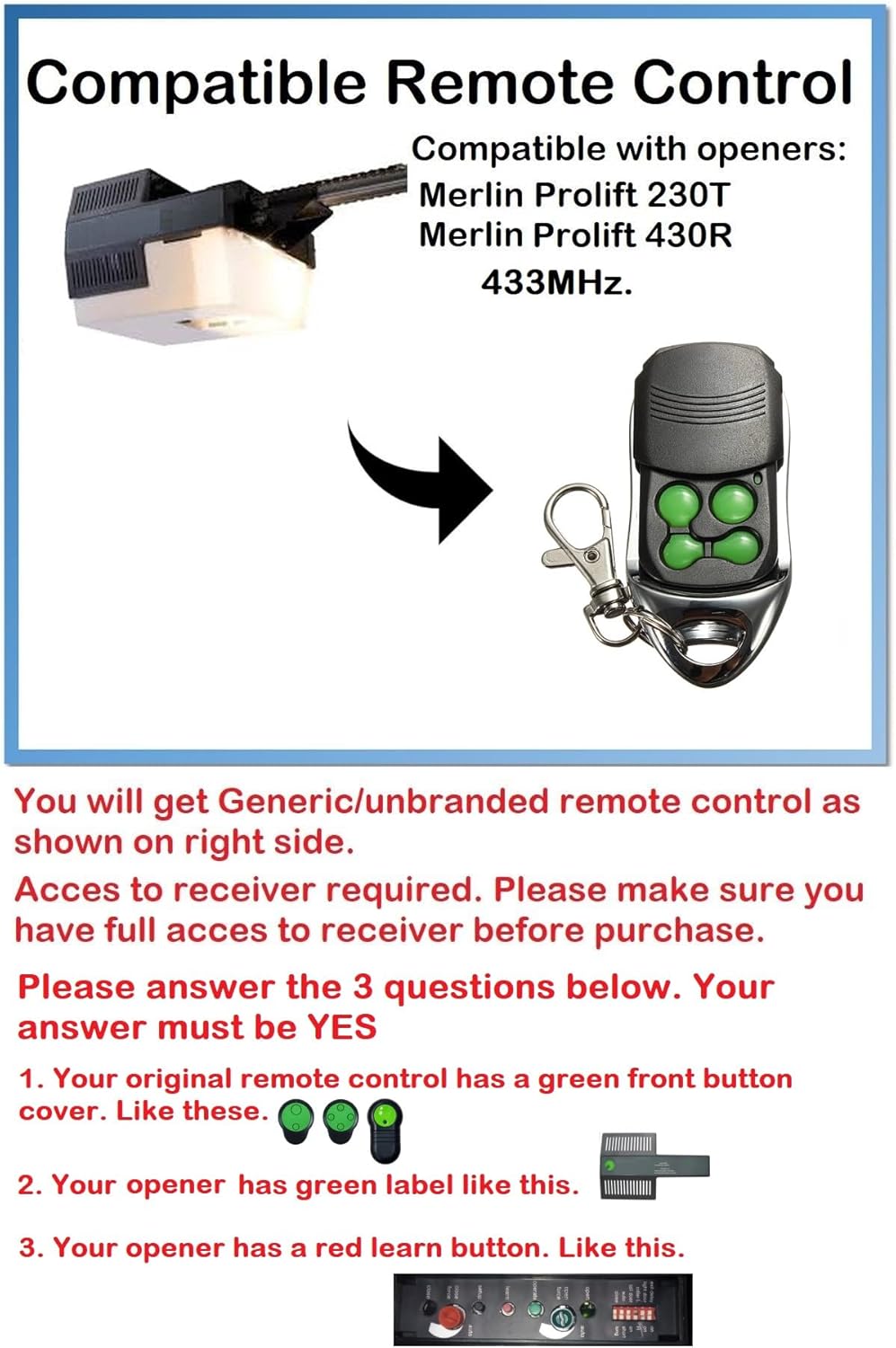 Compatibility Diagram for Merlin Prolift Openers