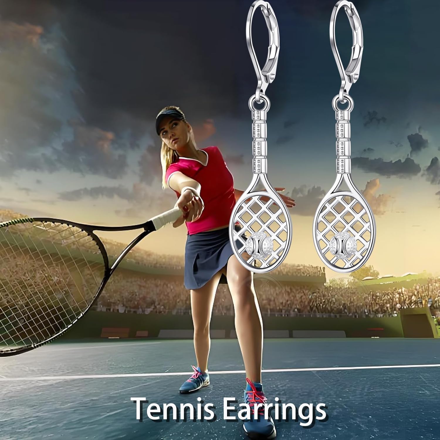 Tennis Earrings for Women Dangle Leverback Earrings Sport Jewelry Gifts for Women - Image 6