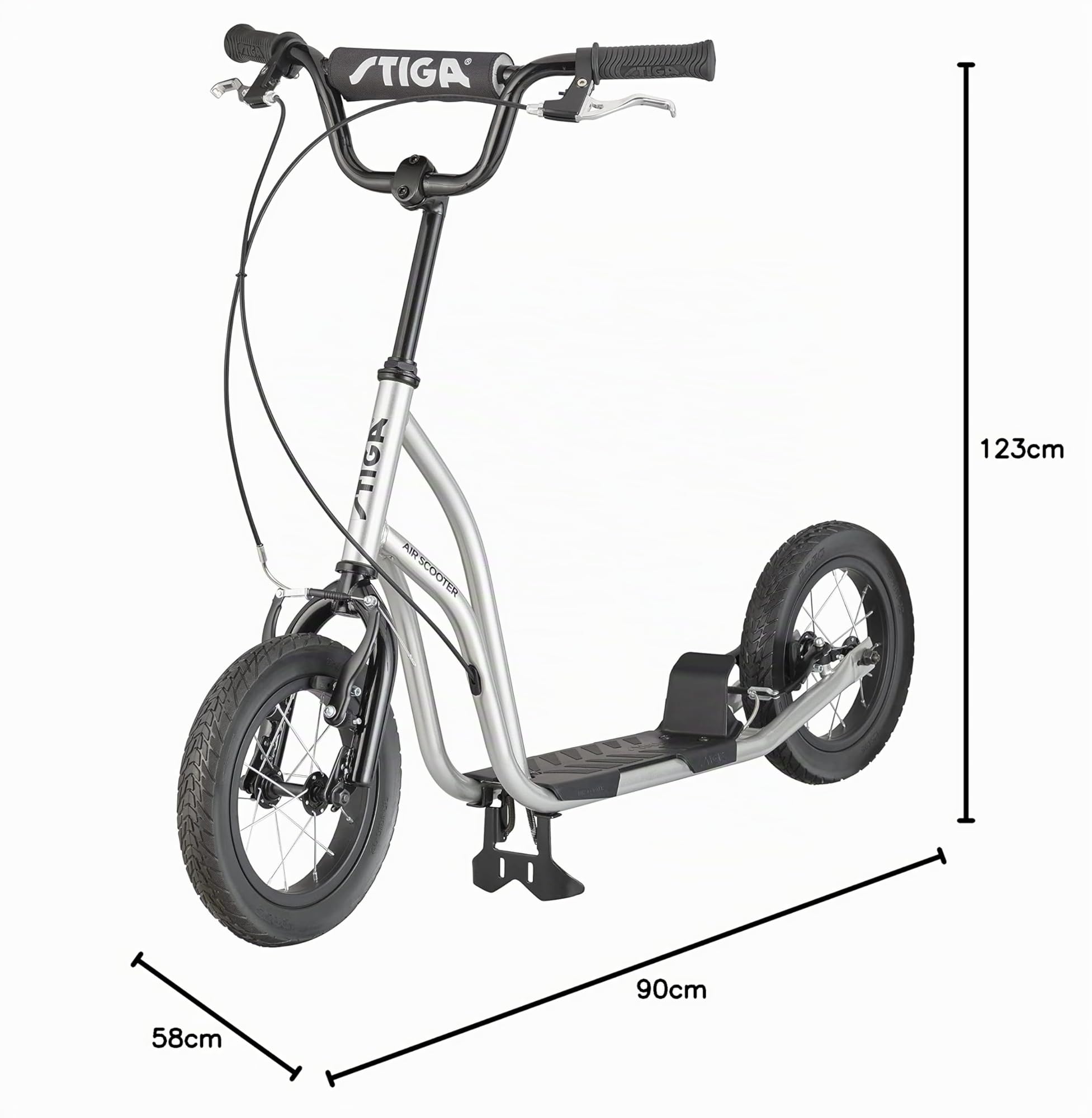 STIGA Trottinette Tout Terrain AIR avec Grandes Roues, Frein à Main et Béquille Stable - Ajustable en Hauteur - Convient à partir de 7 Ans - Capacité de Poids jusqu'à 100kg - Marque Suédoise Renommée