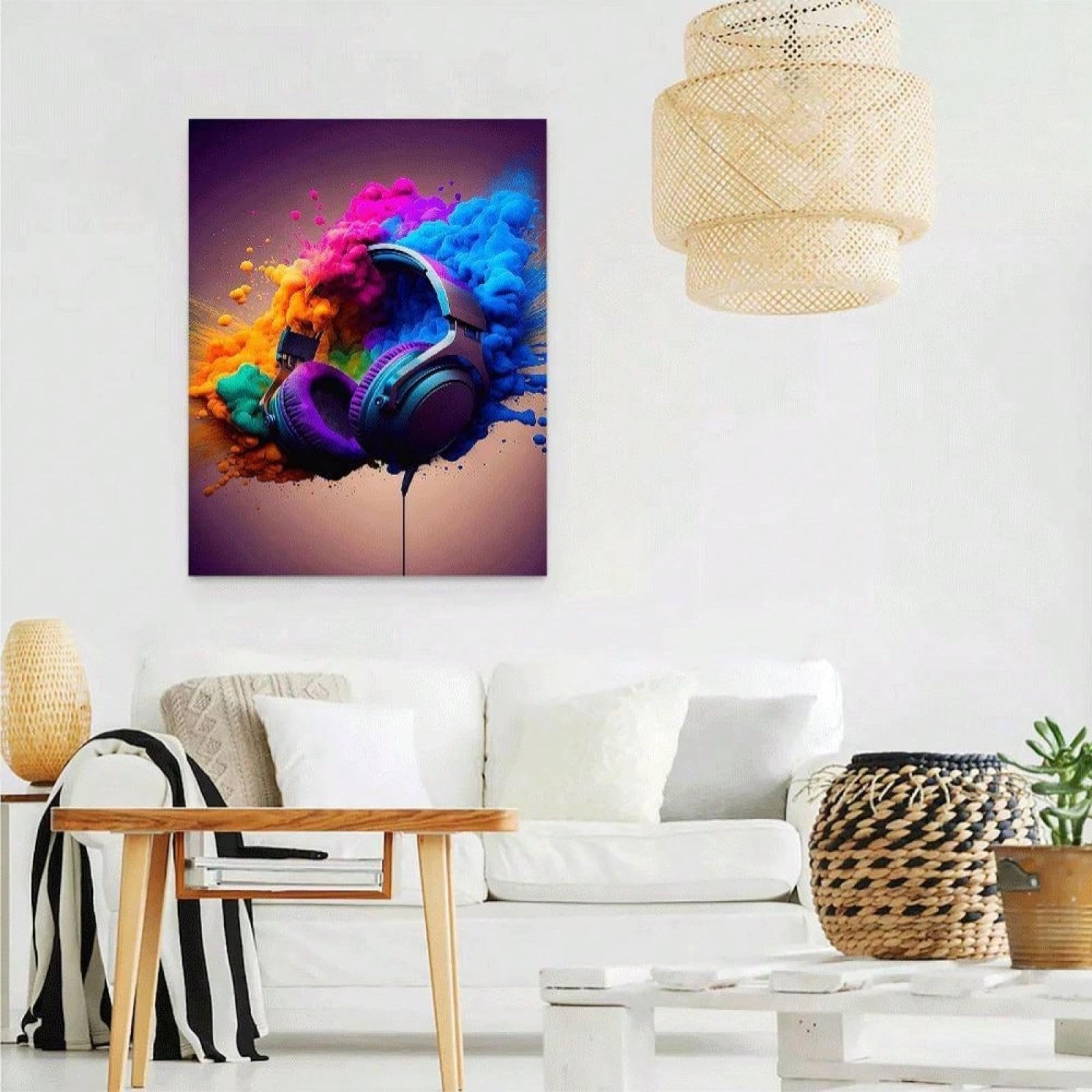 Póster de lienzo con arte mural de videojuegos colorido y moderno, póster de pared con imagen de auriculares para habitación de niños, sala de estar, dormitorio, 100x150cm con marco negro