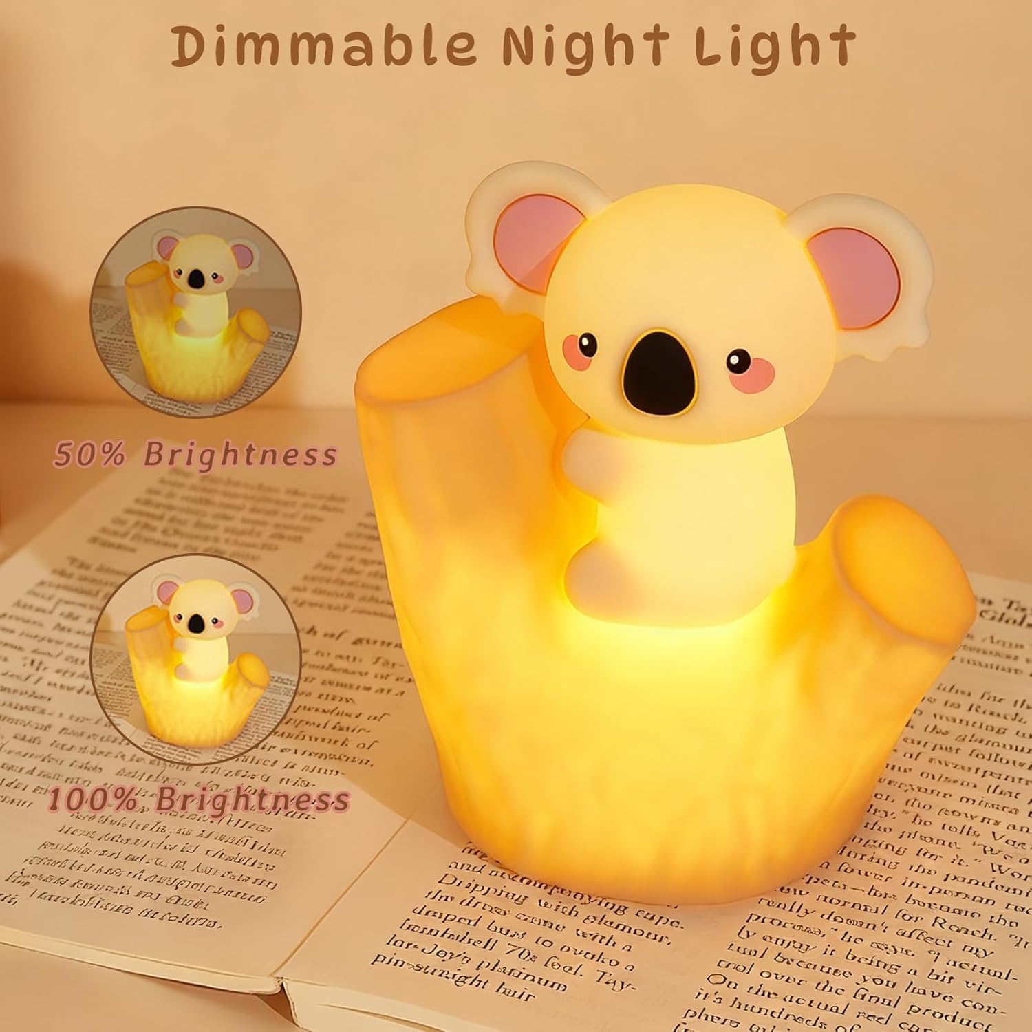 Veilleuse LED Koala avec 7 couleurs et 3 niveaux de luminosité Veilleuse silicone pour bébé Lampe tactile Animaux Rechargeable par USB et fonction minuterie Lampe de chevet kawaii chambre d'enfant