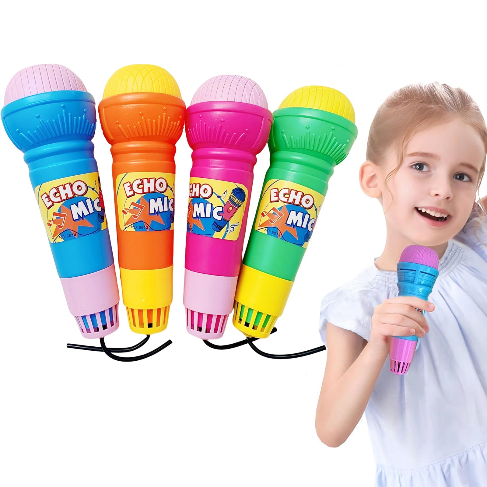 4Pcs Echo Microphone for Kids, RARITYLL Battery-Free Singing Toy with Voice Amplifier, Karaoke Microphone Toy for Children Ages 3+, Party Supplies for Boys Girls Toddlers