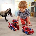 Refasy Voiture de transformation dinosaure automatique électrique avec lumières clignotantes et musique, 2 en 1 Deformation Dinosaure Jouets Voiture Anniversaire Noël Cadeau pour l'âge 3 4 5 6 7 8 9 10 12 Années Vieilles Garçons Filles Enfants (Rouge)