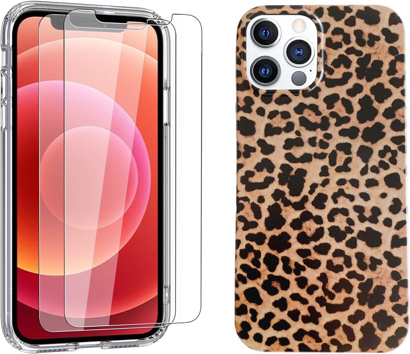 KEROM Leopard Print Case Designed for iPhone 12 Pro Max Case with 2 Screen Protectors, Slim Soft Silicone Rubber Protective Cover Anti-Scratch Bumper Case for 6.7 inch iPhone 12 Pro Max - Leopard