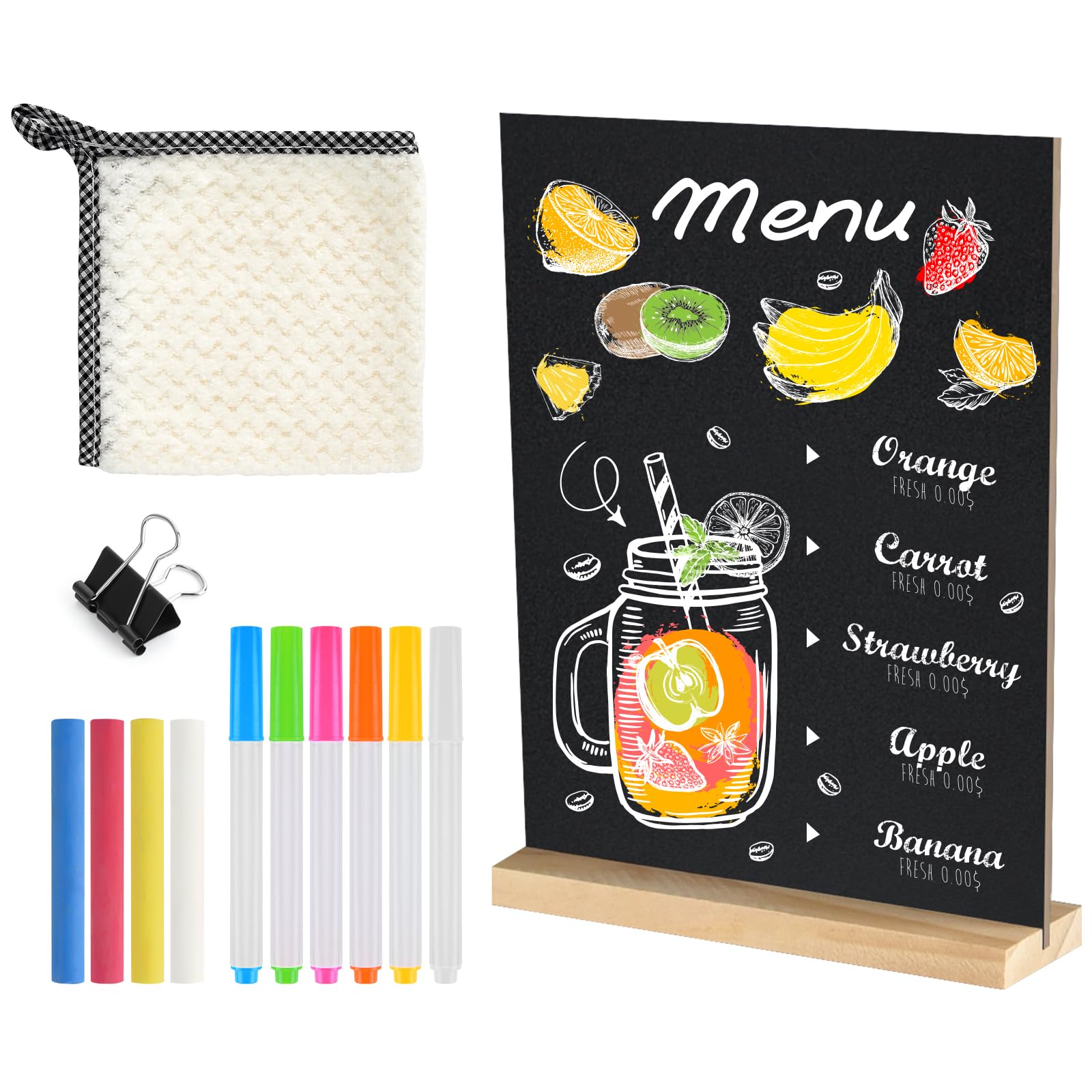 NEBURORA 1 Pack 5 x 7.9 Inches Tabletop Small Chalkboard Sign with Wood Base Reusable Double-Sided Message Boards Menu Chalkboard Stand for Kitchen Wedding Coffee Shop bar Restaurant