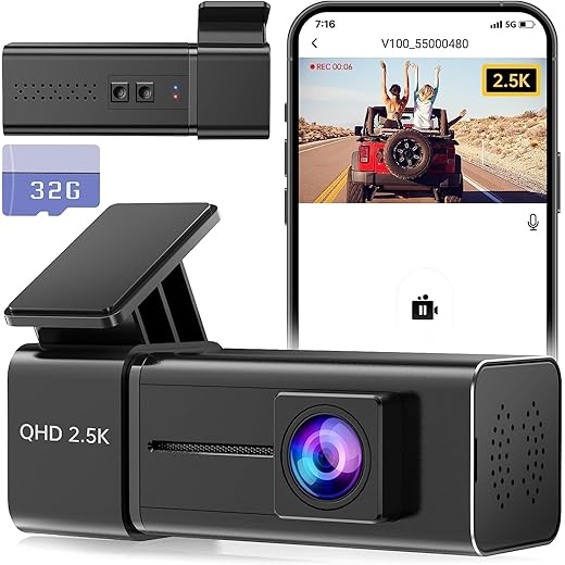 Dash Cam WiFi 2.5K 1440P Car Camera, E-YEEGER Front Dash Camera for Cars, Wireless Mini Dashcams with App, Night Vision, 24H Parking Mode, G-Sensor, Loop Recording, Free 32G Card, Support 256GB Max