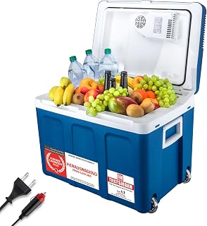 TZS First Austria - Kühlbox 45L elektrisch 12V 230V Anschluss für Auto & Steckdose - Thermoelektrische Cool Box kühlt & wärmt - Mini Kühlschrank mit Rollen - Für Camping, Festivals, Reisen - Blau