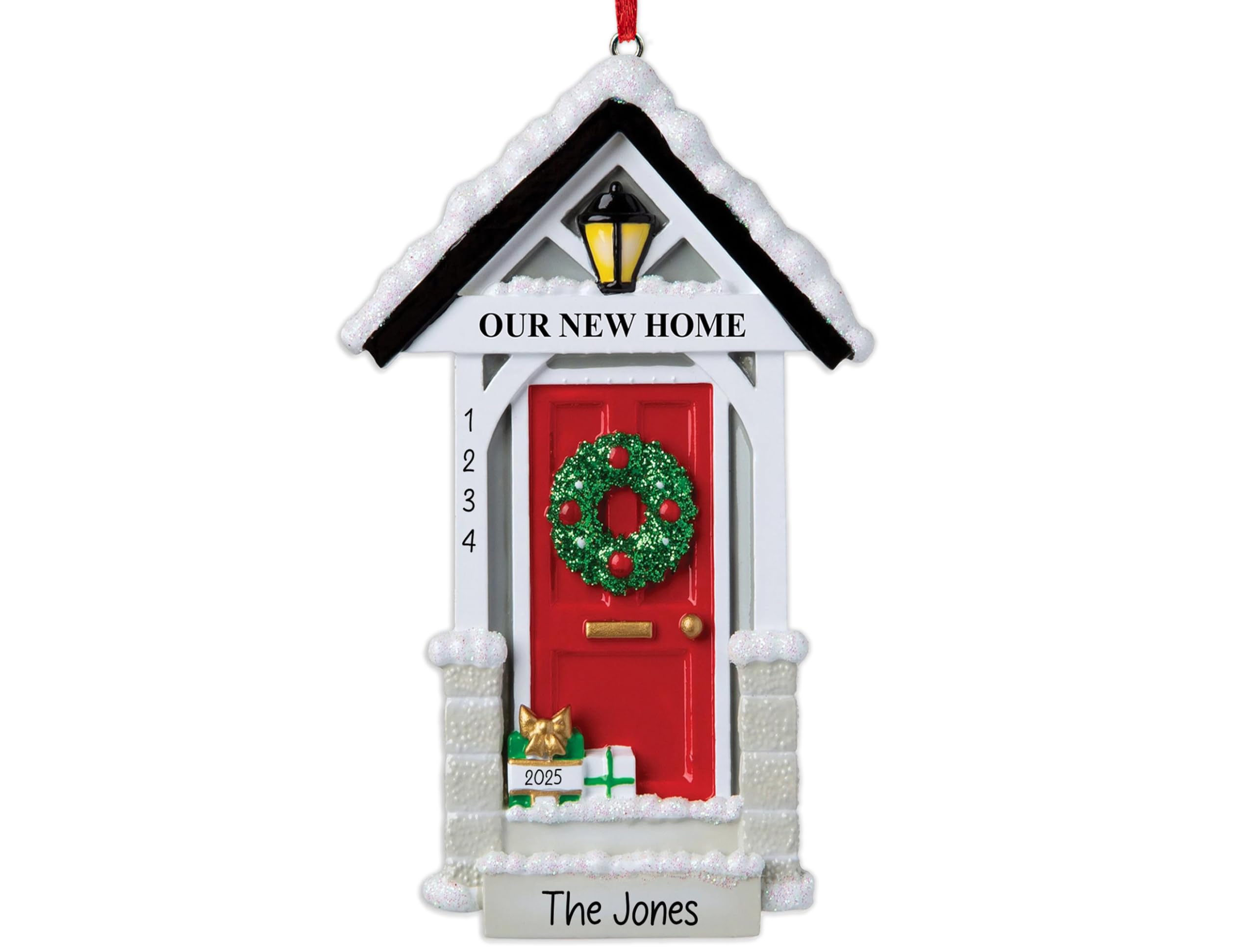 Personalized New Home Christmas Ornament 2025 | Red Door Xmas Tree Decoration Glitter | First Year in New House, Our 1st Apartment, New Neighbor Housewarming Keepsake Gift - Custom Name Year