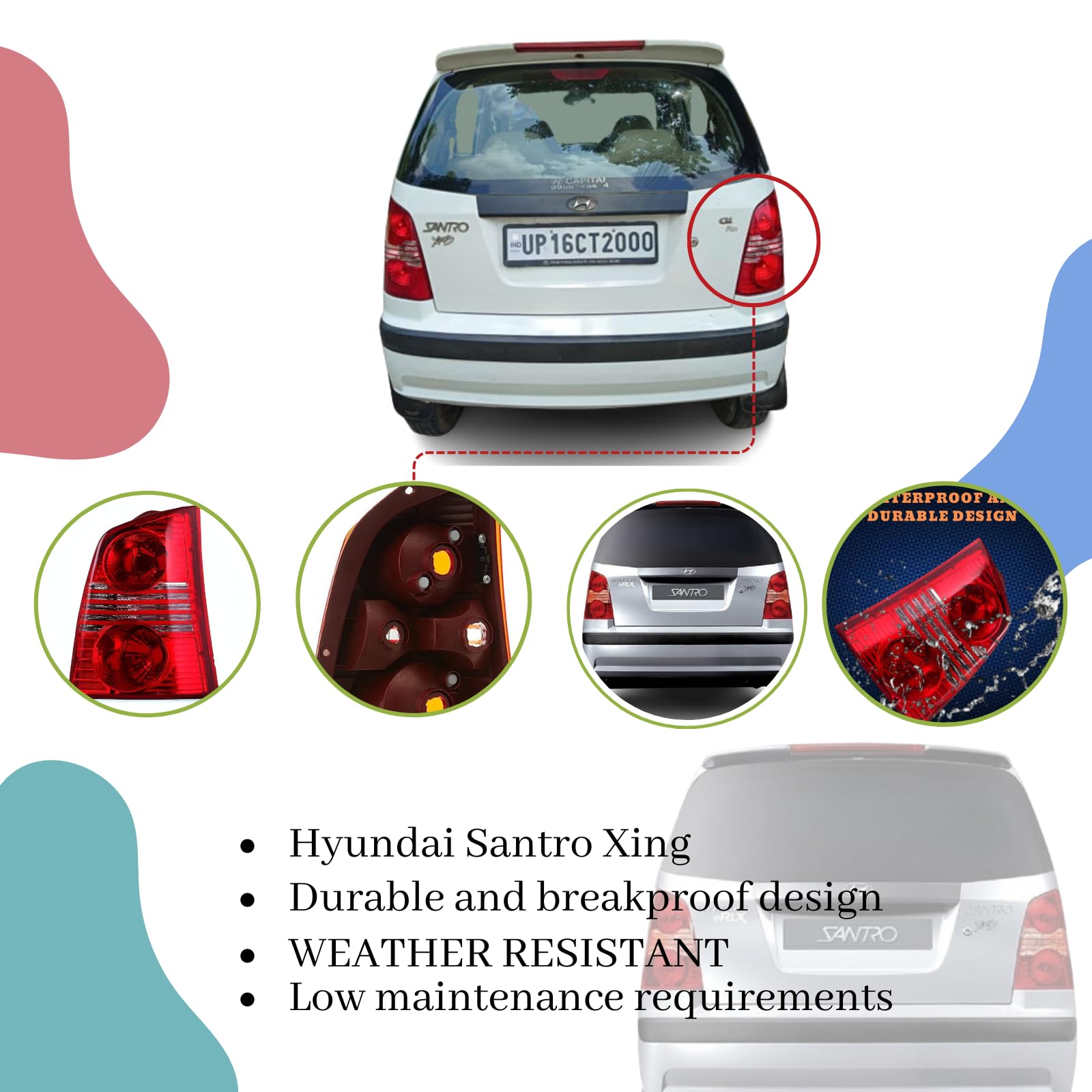 APSMOTIV Tail Lights/Tail Lamp/Back Light/Turn Signal Indicator Assembly Easy To Fit Set Suitable For Santro Xing - Right Side - Image 4 thumbnail