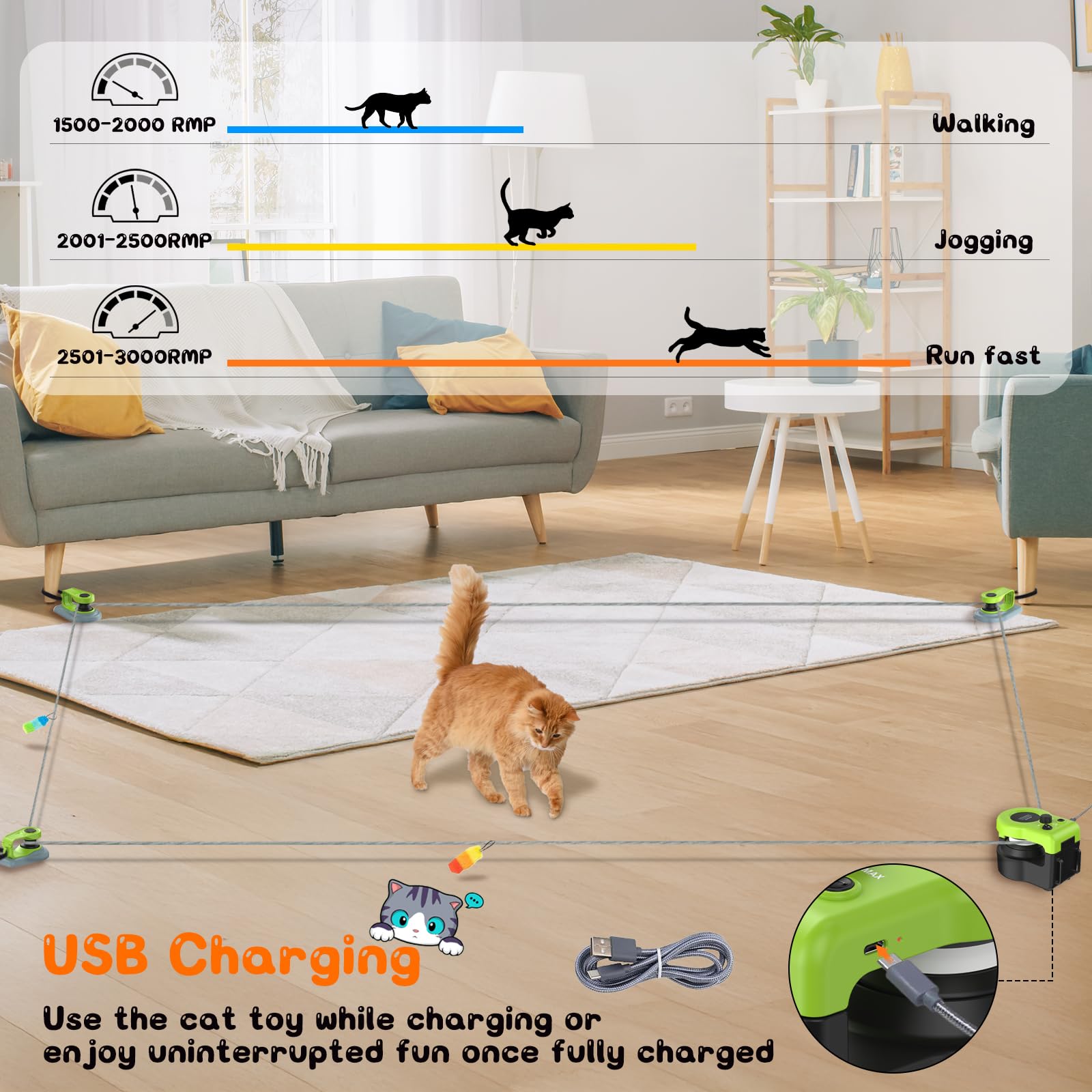 ITSHINY Juguete eléctrico para gatos, autoempleo con caminos ajustables, modos automáticos y manuales, recargable por USB