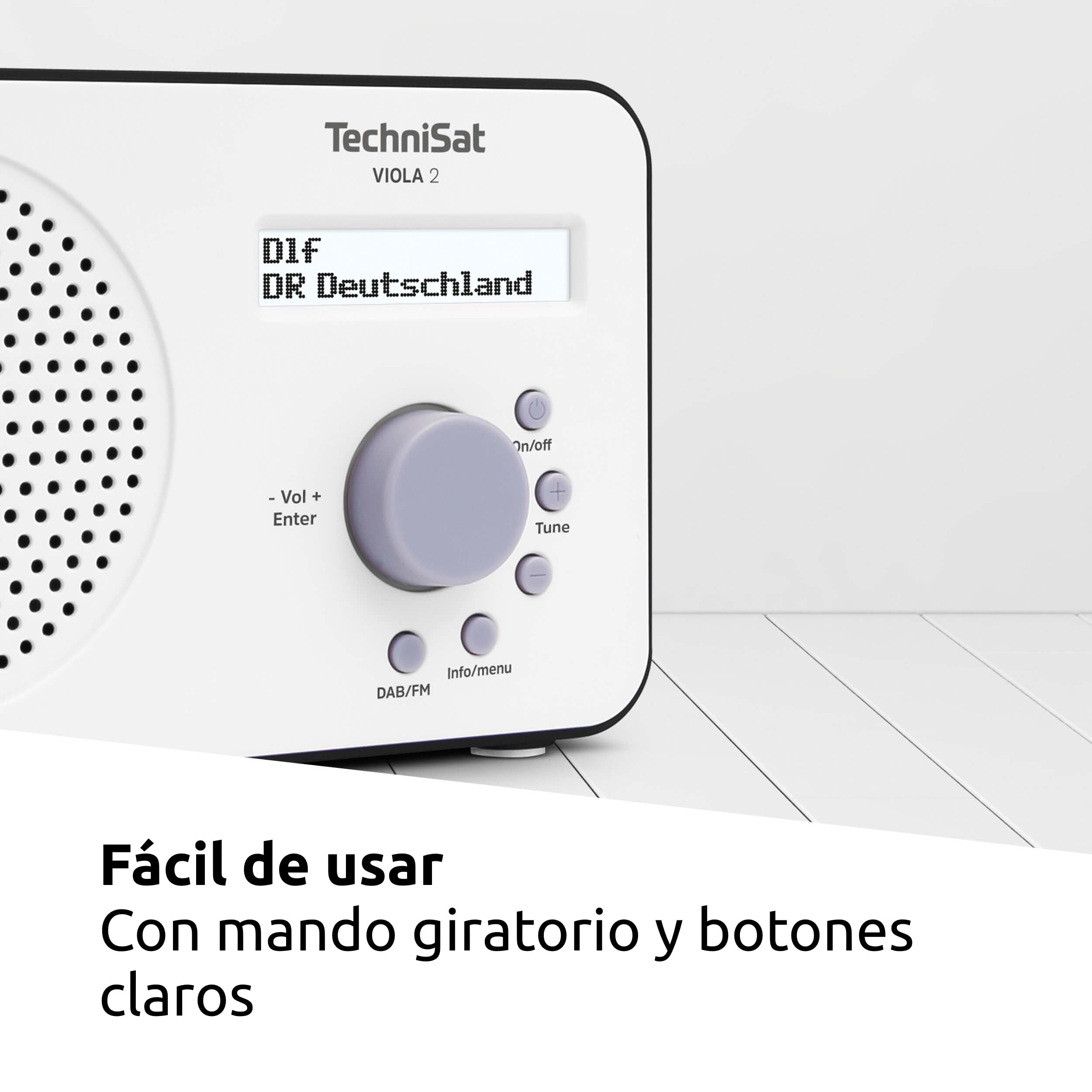 TechniSat VIOLA 2 - Radio DAB Portátil (DAB+, FM, Altavoz, Conexión para auriculares, Pantalla de dos líneas, Control de Botones, Pequeño, 1 Watt RMS) Blanco/Negro