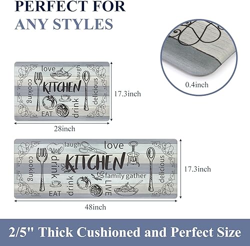 Miniatura 84 de HEBE - Juego de 2 alfombrillas de cocina antifatiga, impermeables, antideslizantes, cómodas, resistentes, de pie, de espuma de PVC, acolchadas, 17 x