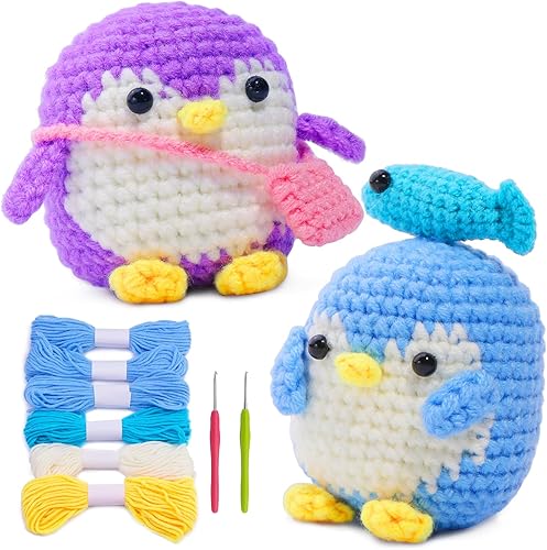 Miniatura 1 de Paquete de 2 kits de ganchillo para principiantes, kit de ganchillo de animales, bonito kit de inicio de ganchillo con video tutorial, 2 ganchillos,