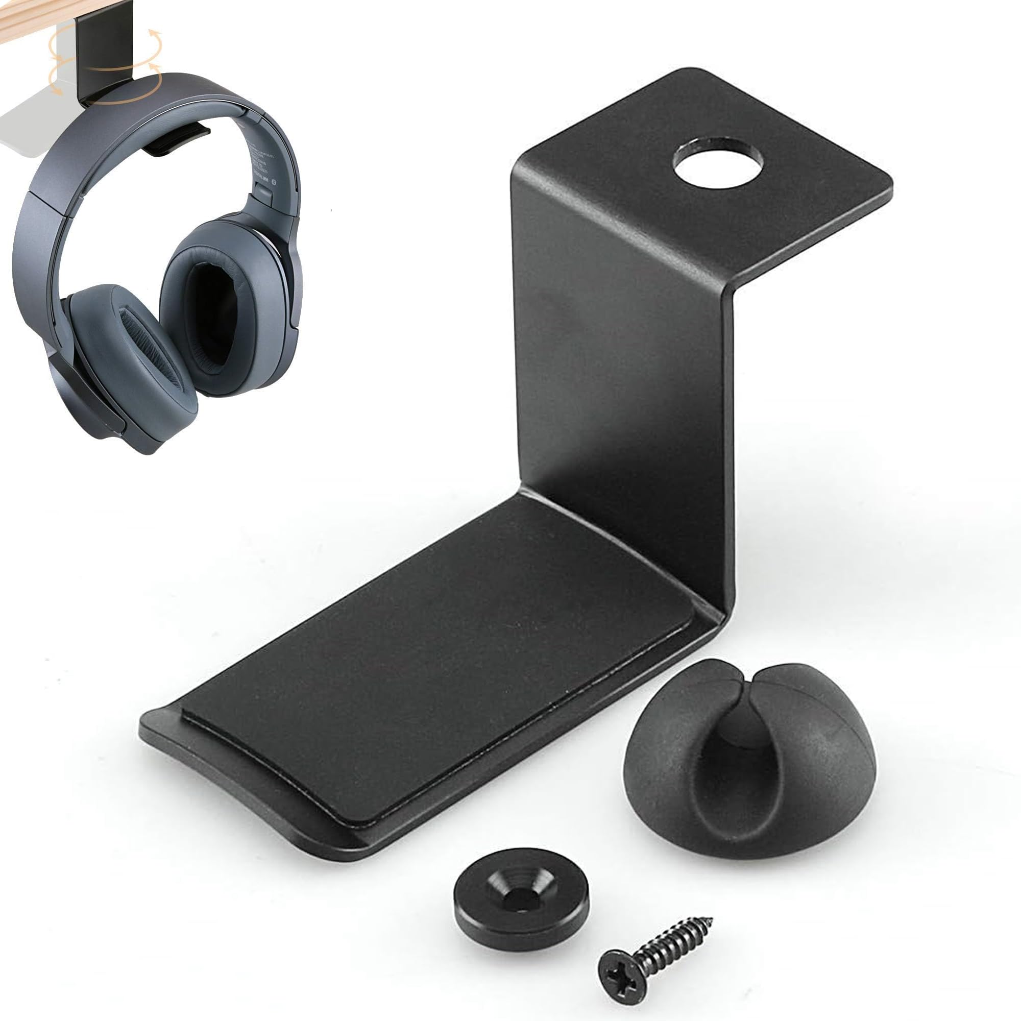 Hommie Supporto per Cuffie, Gancio Appendi Cuffie in Metallo a 360 Regolabile, Supporto da Incollare Ganci Universali per Tutte Le Cuffie, Ganci Adesivi per Appendere la Borsa o i Altri Articoli Nero