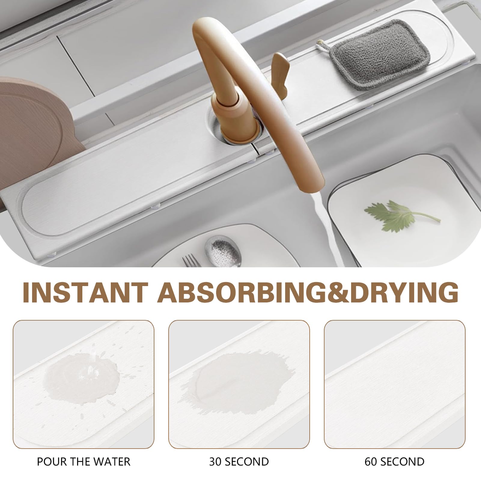 Tapis De Robinet Pour Évier De Cuisine, Plateau En Pierre De Diatomite À Séchage Rapide, Prévient L'humidité, Protecteur Super Absorbant, Gardien Pour Cuisine Et Salle De Bain (Blanc 02,50*10cm)