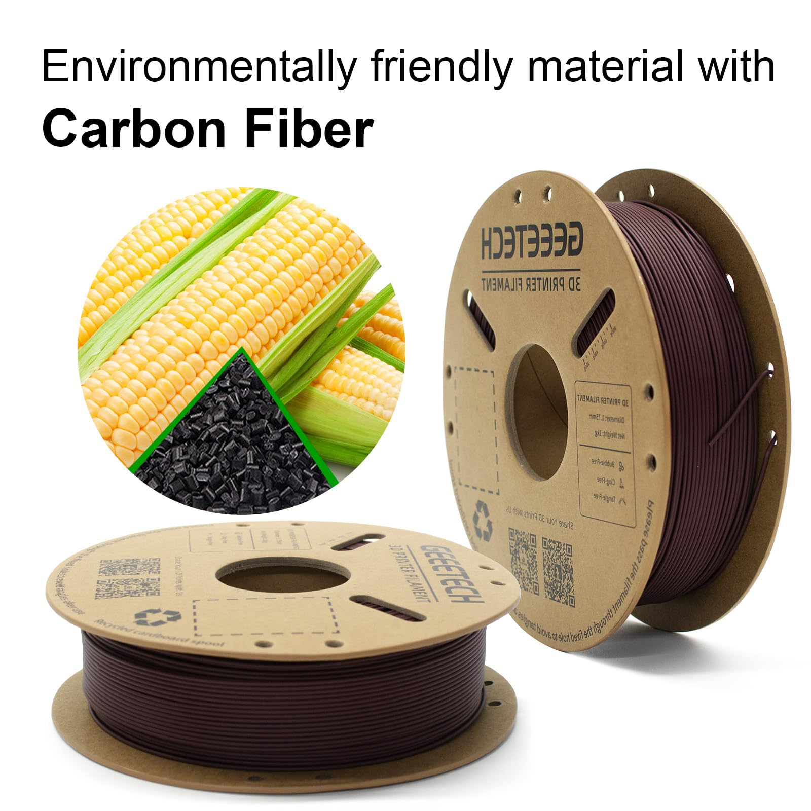 GEEETECH Filamento PLA in fibra di carbonio, filamento CF PLA 1.75 +/- 0.03 mm, bobina da 1 kg per stampante 3D, rosso mattone