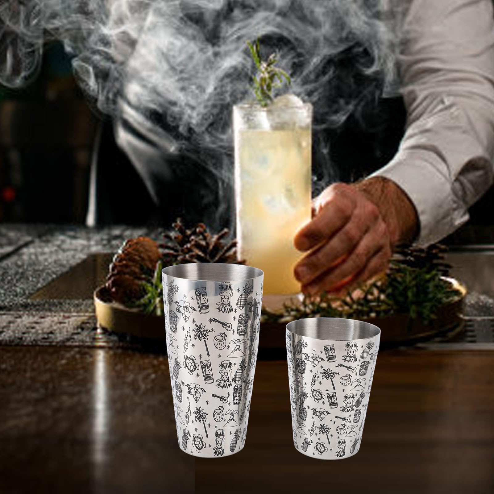Shaker per Cocktail in Acciaio Inossidabile 304, Resistente Alla Ruggine con Intricato Design Intagliato, per Uso Domestico e Bar, per Mescolare Bevande Analcoliche e Cocktail