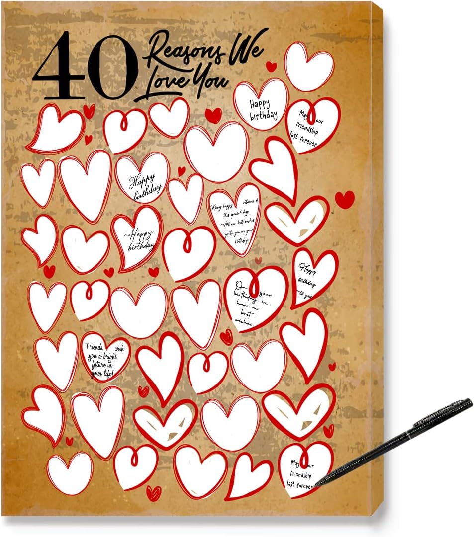 40 Reason Why We Love You,40th Birthday Wall Decor,Birthday Gifts for Women Men,Guest Canvas 40th Anniversary or Birthday Party Favors Decoration-24x18 In