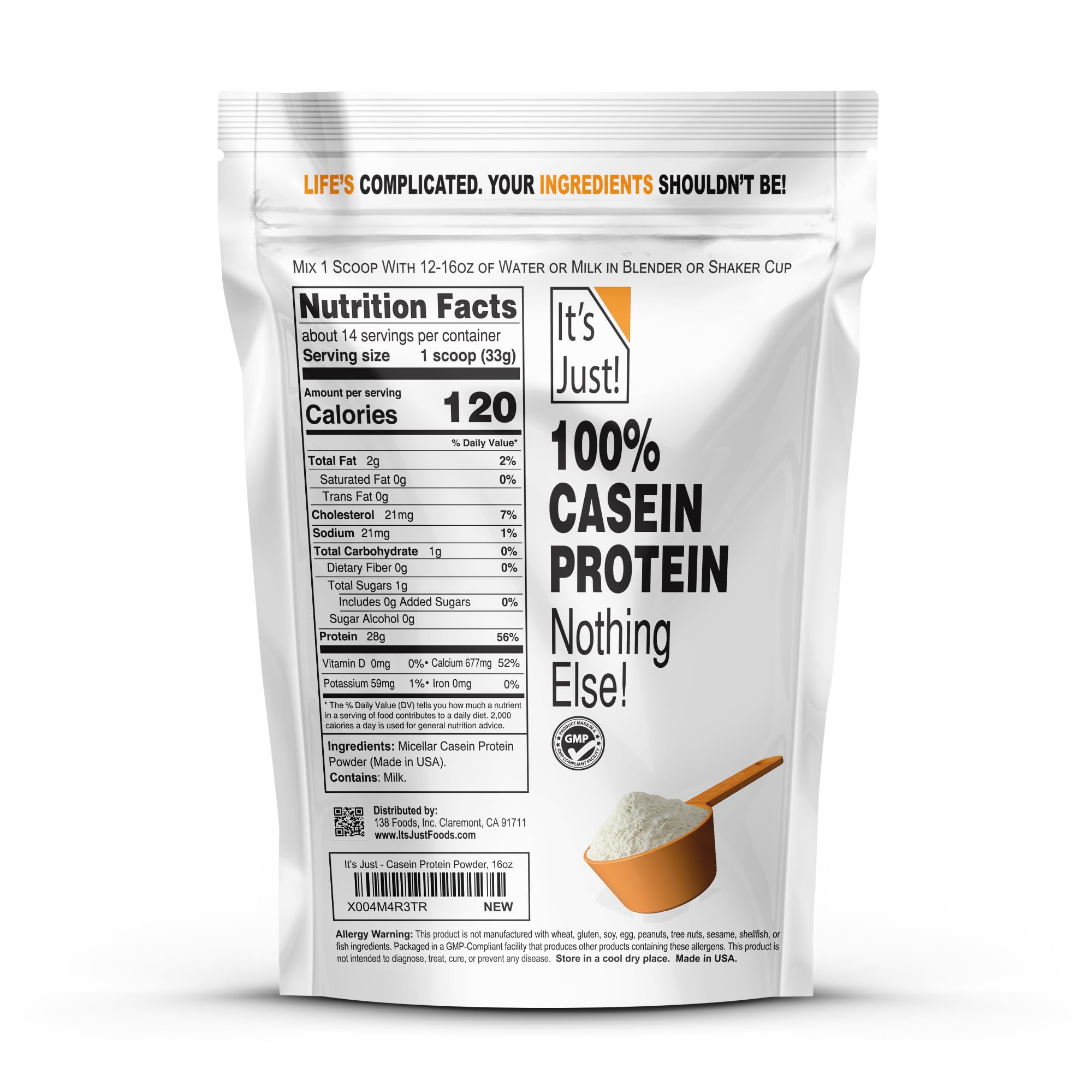 It's Just! - 100% Casein Protein Powder, Made in USA, One Ingredient, Slow Burning, Time Release (1 Pound (Pack of 1), Unflavored) — Amazon image 2