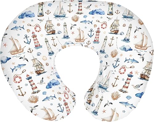 Miniatura 14 de Fundas de almohada de lactancia retro con animales marinos para niños y niñas, estilo bohemio, caballo de mar, tortuga, medusas, estrellas de mar,