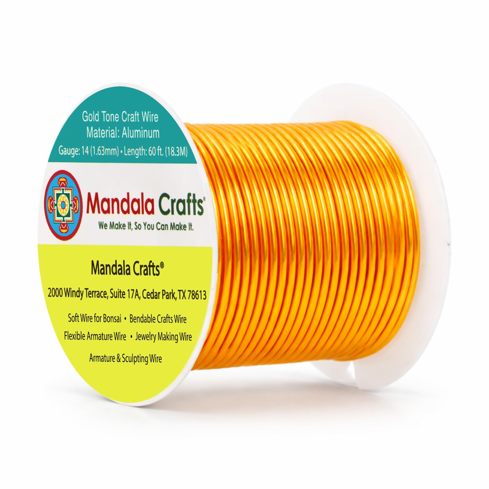 Mandala Crafts 14 Gauge Gold Tone Anodized Aluminum Craft Wire, 60 FT