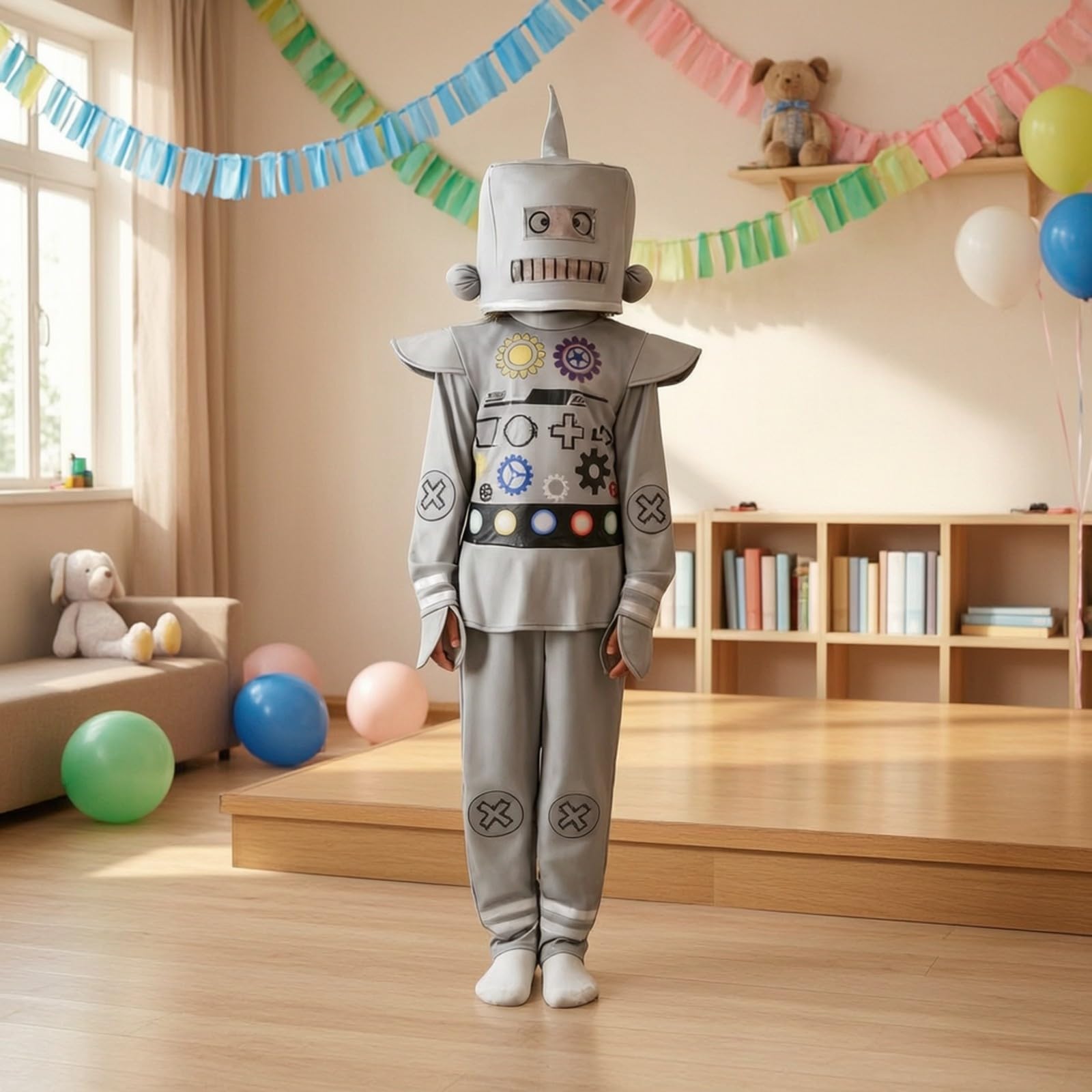 Harilla Tuta da Robot per Bambini Leggero Costume da Robot con Copricapo Divertente Vestito di Carnevale per Recite Scolastiche, Feste a Tema