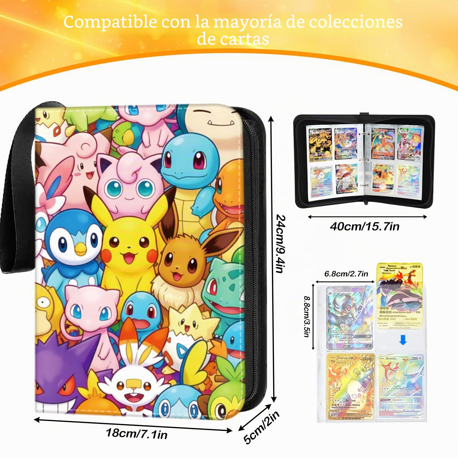 Álbum para cartas coleccionables, álbum de 4 bolsillos de cuero PU, álbum para cartas con capacidad para 400 cartas, 50 páginas, impermeable, carpeta para tarjetas, libro organizador, funda para