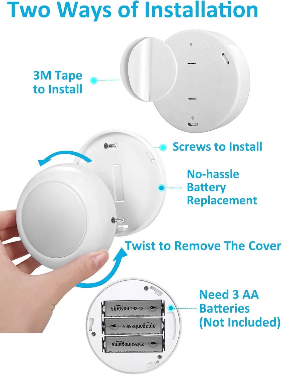 BLS 1 Pack LED Closet Light Battery Operated+3 Pack Wireless Dimmable LED Puck Lights with Remote Control, AA-1030 Operated with 3 AA Batteries, Stick on LED Under Cabinet Lighting with Timer
