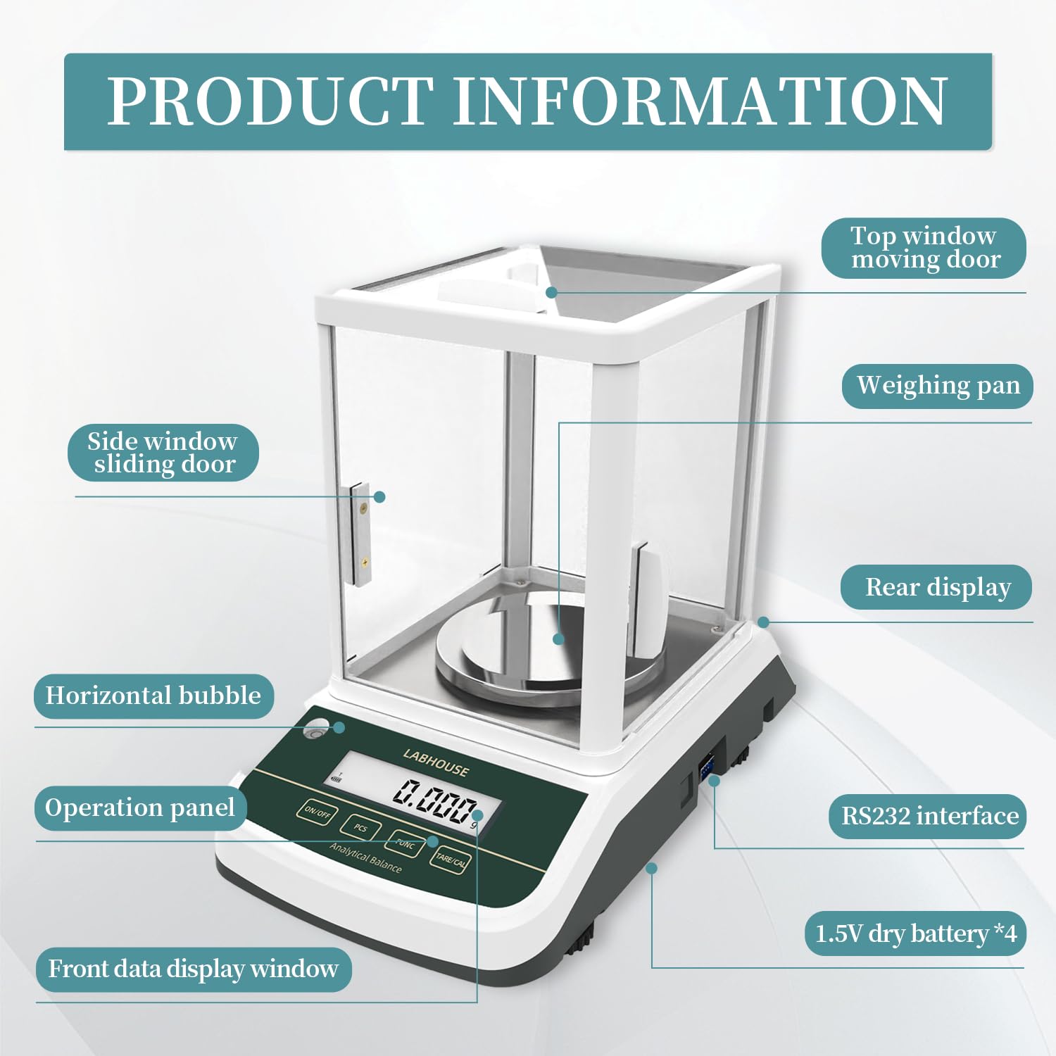 Báscula de equilibrio analítico de alta precisión de 0,001 g, báscula digital de laboratorio para laboratorio, farmacia, joyería, con pantalla frontal y trasera (500 g x 0,001 g (pantalla individual)