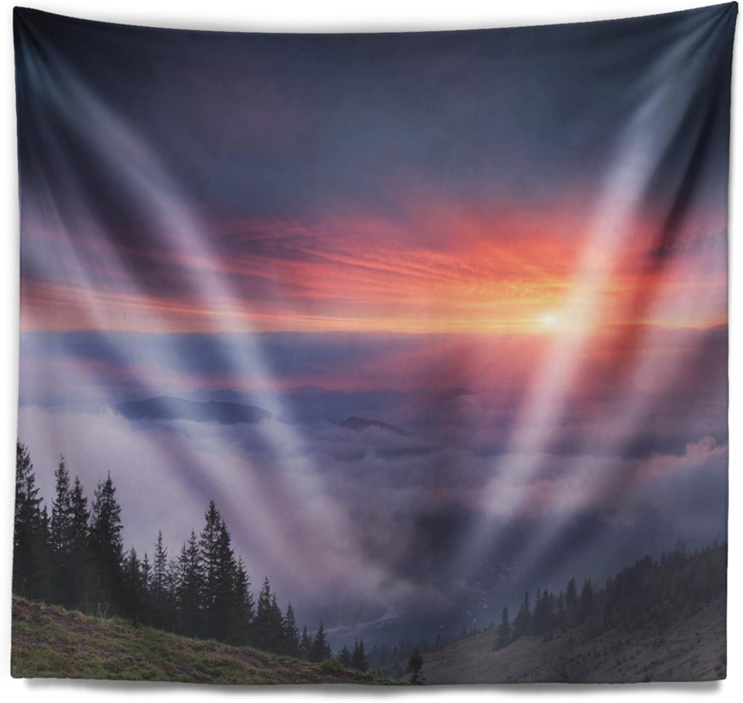 Designart ' Sunrise in Purple Sky Over Mountains' Landscape Photography Tapestry Blanket Décor Wall Art for Home and Office x Large: 80 in. x 68 in