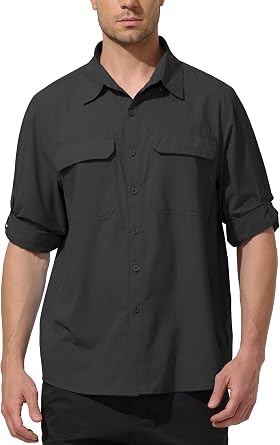 UIQUR Mens UPF 50+ UV Sun Protection Fishing Shirts PFG Shirts Quick Dry Cooling Roll-Up Sleeves Shirts for Safari Hiking