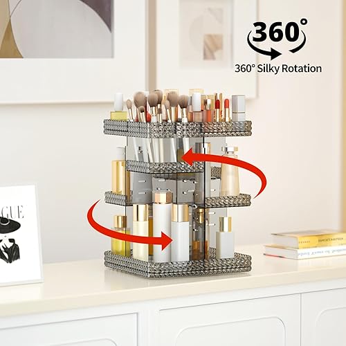 Miniatura 3 de Organizador de maquillaje giratorio, vitrina de cosméticos de gran capacidad, organizador acrílico para el cuidado de la piel con cepillo de