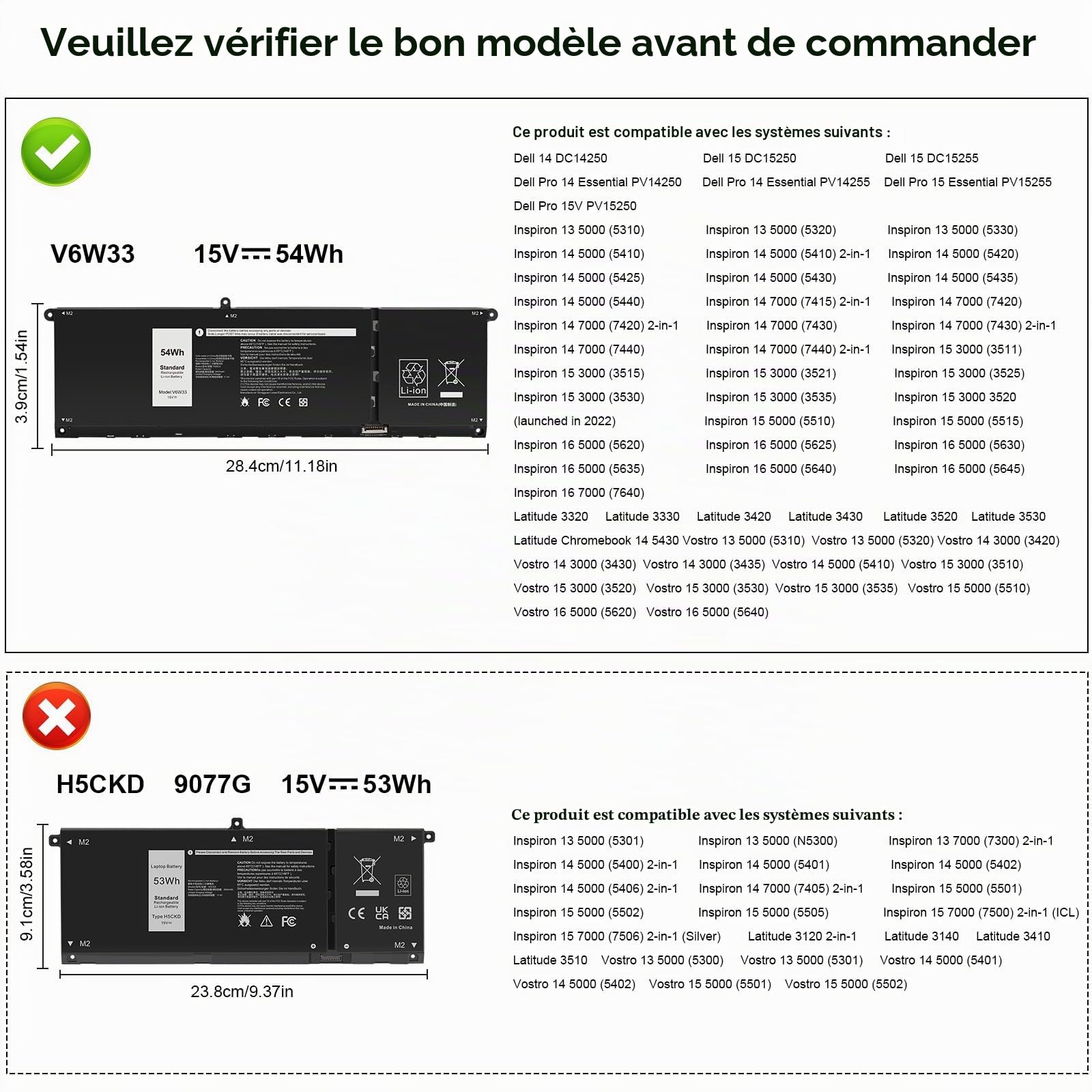 ASUNCELL V6W33 Batterie d'ordinateur Portable pour Dell Vostro 5510 5515 3510 3420 3520, Latitude 3520 3320 3420 3330, Inspiron 5510 5410 3511 3525 5410 3510 5625 3515, 15V/54Wh