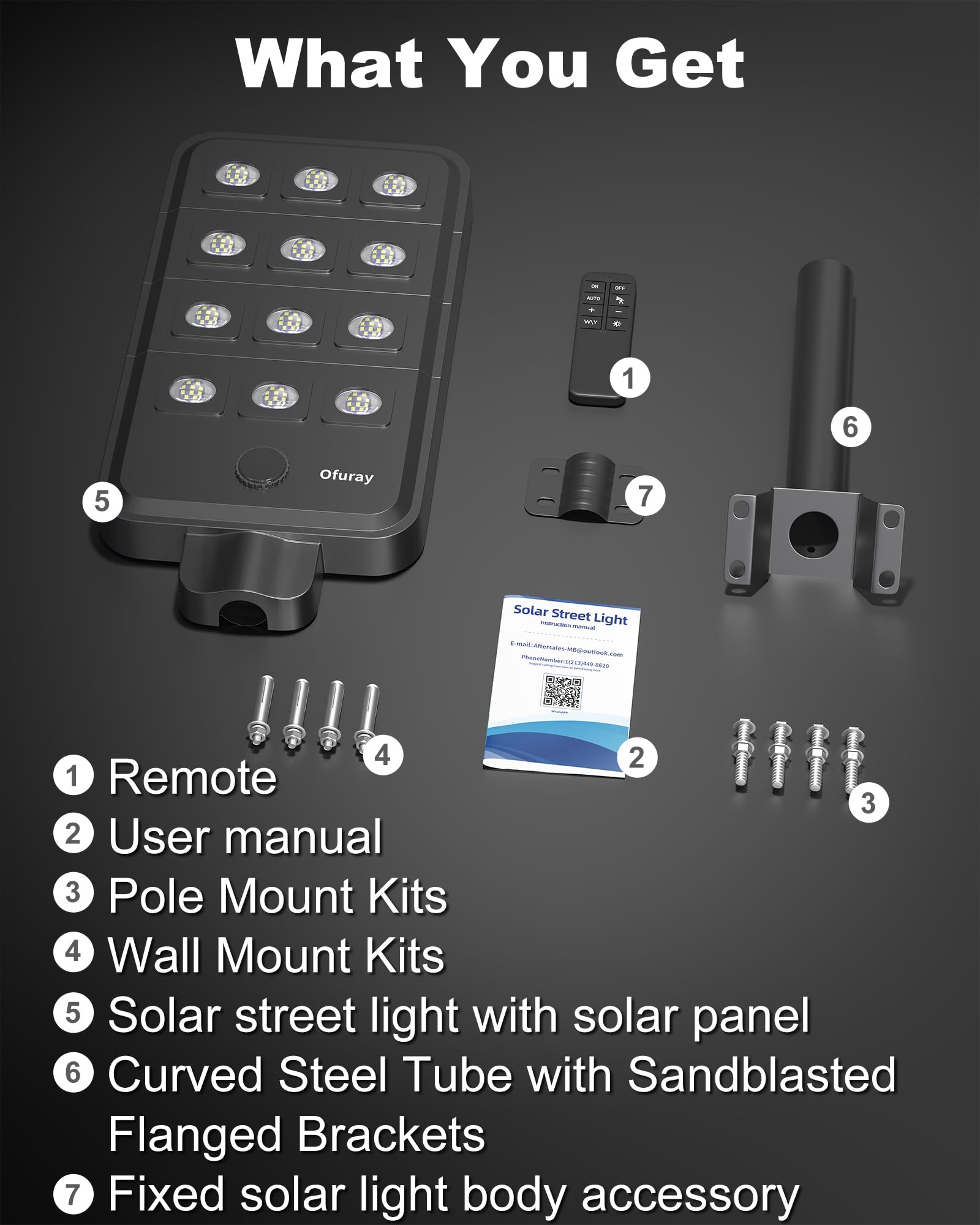 Ofuray Of-12600W Lampione Solare Led Esterno con Sensore di Movimento e Crepuscolare, 6500K Super Faro Led Esterno, Impermeabile IP67 Commerciali Lampada Stradale Solari per Giardino, Cortile