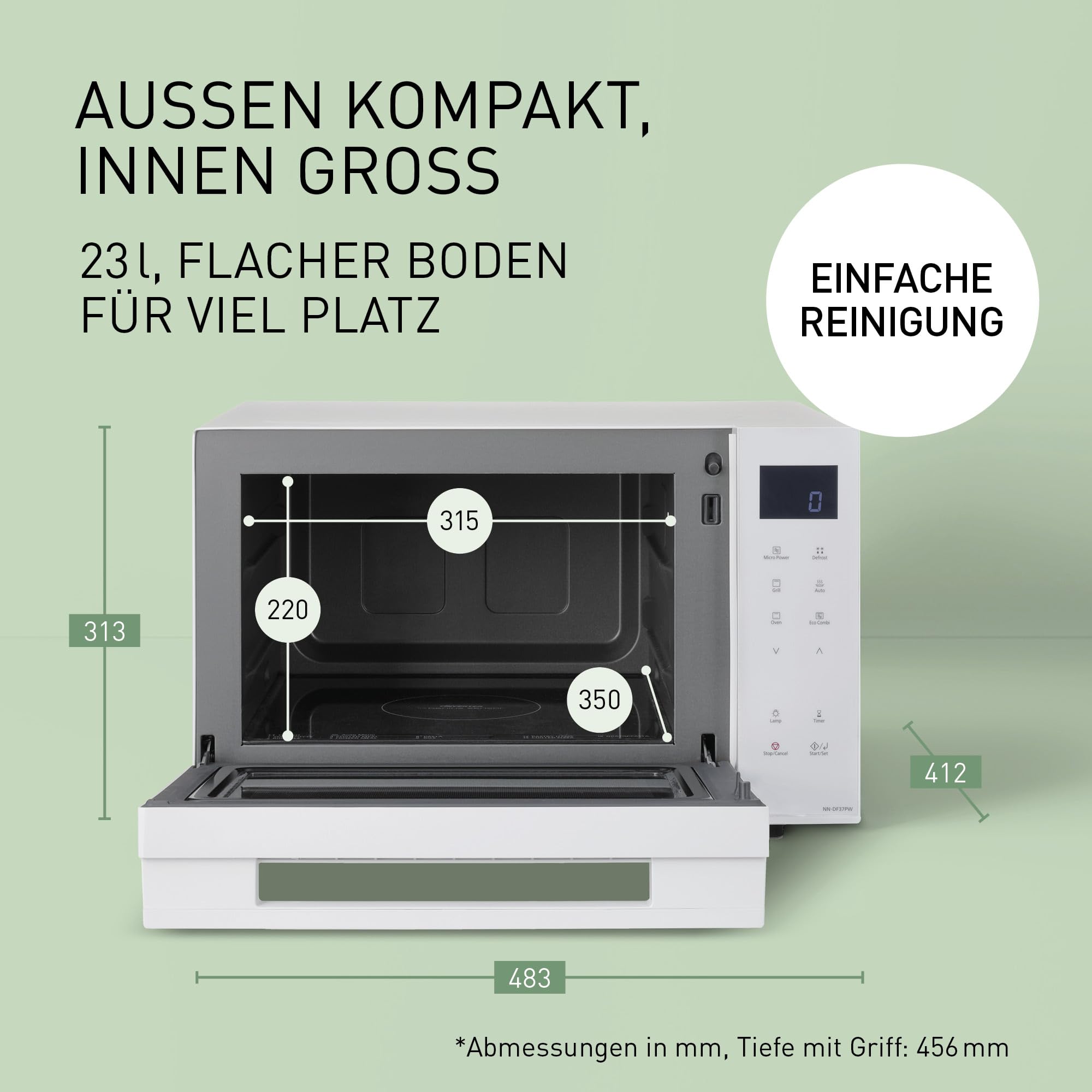 Panasonic NN-DF37PWEPG Kombi-Mikrowelle & Grill, 1000 W, 23 l, Inverter-Tech, Eco Kombi Modus, Flachbett, 16 Auto-Programme & Auftau-Modi, emailliertes Blech, Gitterrost, leichte Reinigung, Weiß