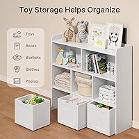 Vista 8 de Gizoon Gabinete de almacenamiento de juguetes y estantería para niños con 3 cajones móviles y 6 estantes abiertos con barrera de prevención de Blanco