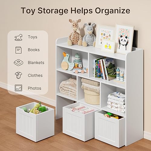 Miniatura 8 de Gizoon Gabinete de almacenamiento de juguetes y estantería para niños con 3 cajones móviles y 6 estantes abiertos con barrera de prevención de Blanco