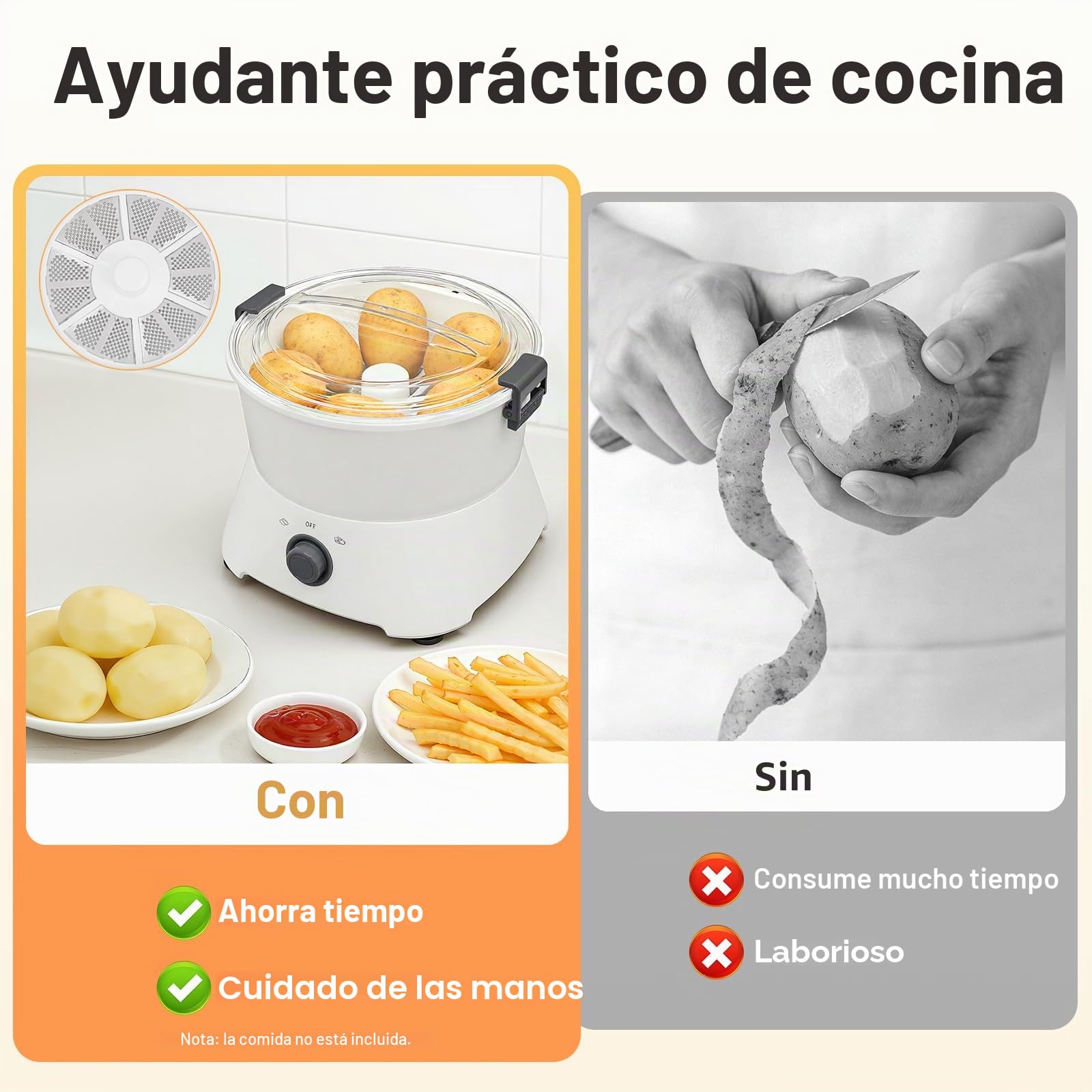 Pelador eléctrico de patatas con soporte de mesa, 85 W, pelador de verduras profesional para patatas, manzanas y zanahorias, hoja peladora de acero inoxidable y bandeja de recogida, fácil de limpiar