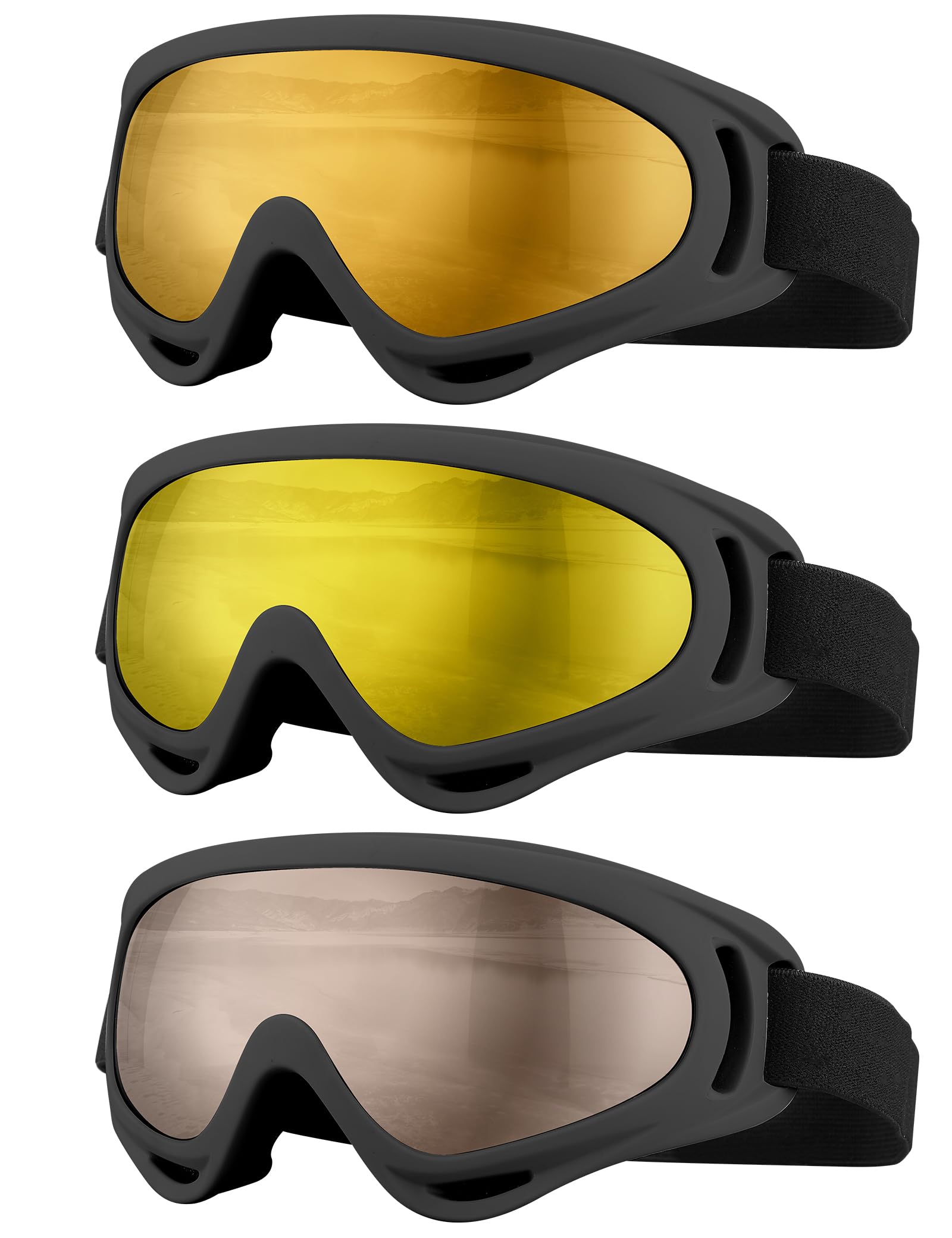 Lot de 3 lunettes de ski, de moto, de snowboard pour homme, femme, adulte et jeune
