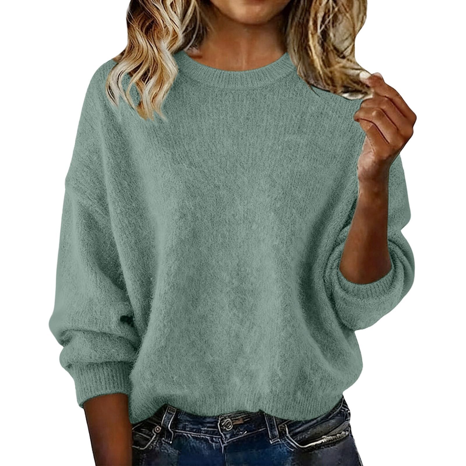 Cashmere Sweaters for Women Crewneck Long Sleeve Soft Knit Pullover Tops Fall Winter Warm Wool Tunic Sweater