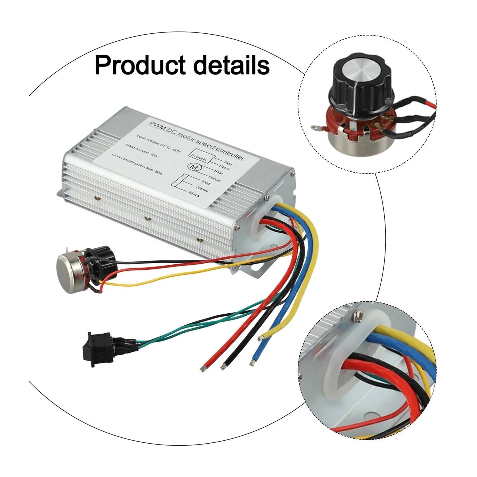 Controlador de motor cepillado CC 12-36 V 70 A 4000 W CC de alta potencia hacia adelante y hacia atrás de 2 vías de regulación de velocidad cepillado
