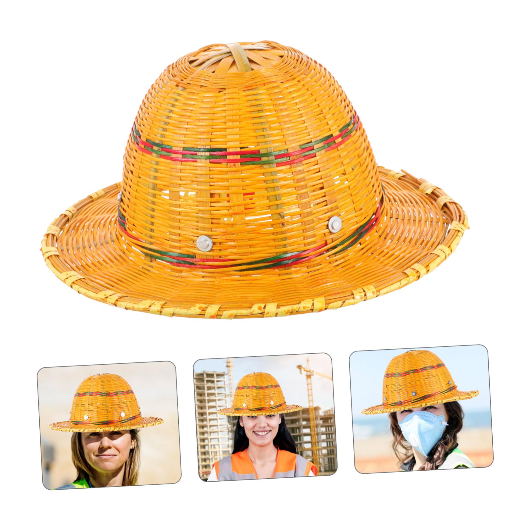 GALPADA Casco de Seguridad Tejido de Bambú para Verano, Protección Solar, ala Ancha y Ventilación para Obras y Construcción Color Aleatorio